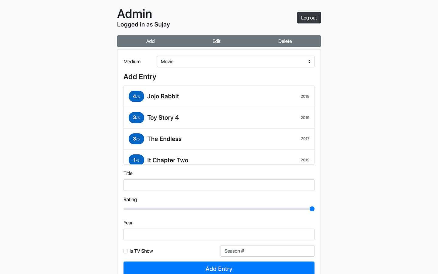 Add Entry Administration Page